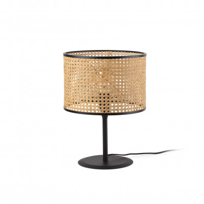 Faro - Indoor - Weave - Mambo TL M rattan - Tischlampe mit Holzschirm - Matt-schwarz - LS-FR-64311-48