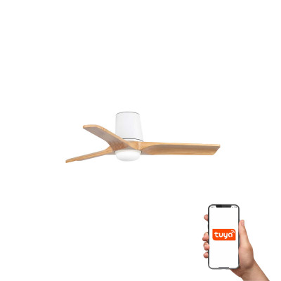 Faro - Indoor - Ceiling fans - Heywood Tub S VE LED - Ceiling fan with light - Matt white / pale wood - LS-FR-33836WT-1TW - Dynamic White - Diffused