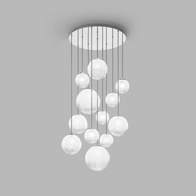 Vistosi - Puppet - Puppet SP R12 - Modern round shape chandelier - Chrome/White - LS-VI-PUPPESPR12000CR-BCSFG9-1CE