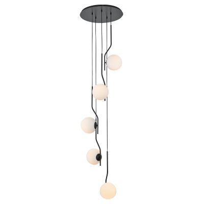 ACB - Lampade a sfera - Maui 5L SP - Lampadario con 5 diffusori a sfera - Nero opaco / opalino - LS-AC-C816352N